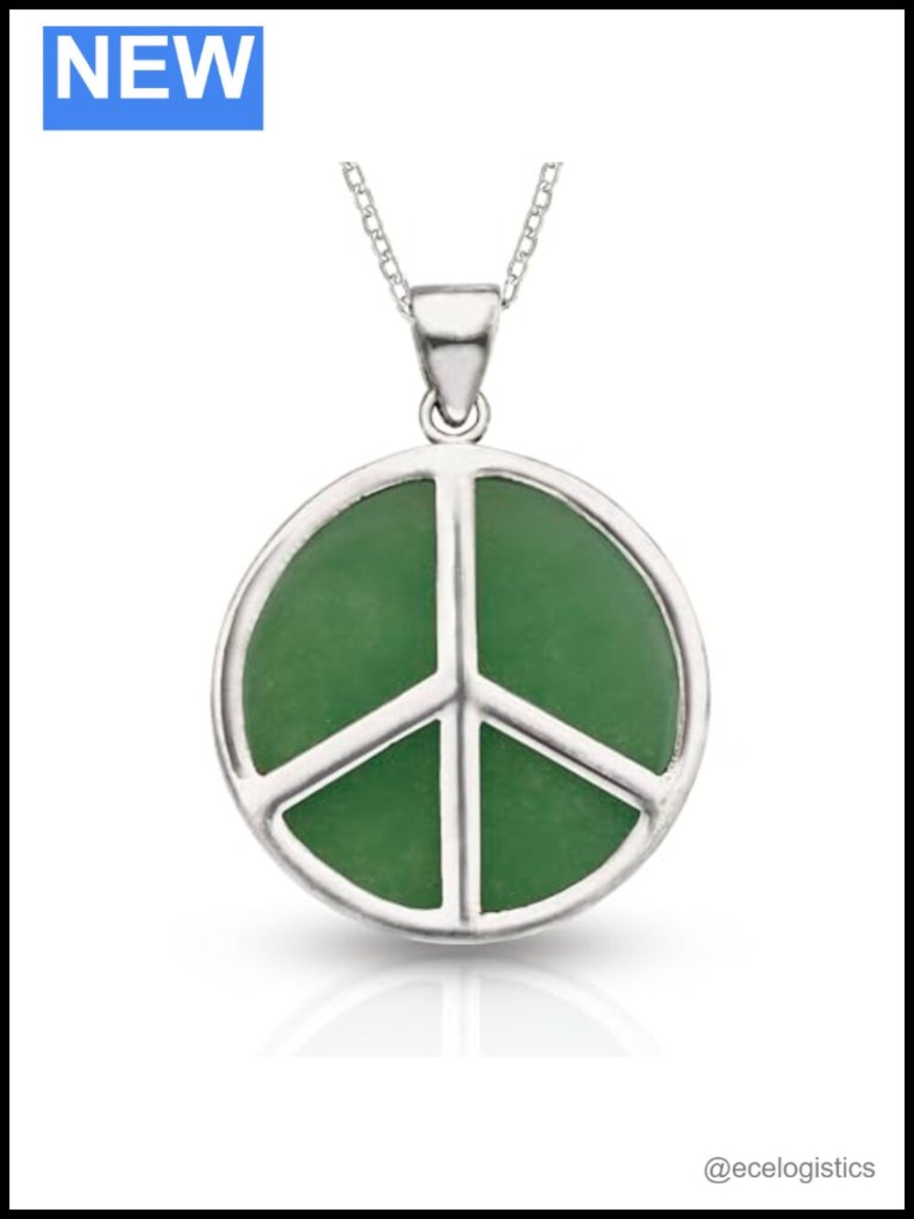 925 Sterling Silver Jade Peace Sign Pendant Necklace, 18" Chain